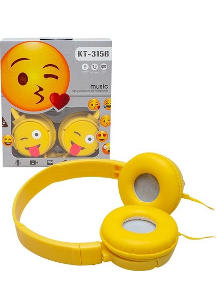 KT-3156 3.5MM JACKLI KABLOLU KULAK ÜSTÜ EMOJİ KULAKLIK