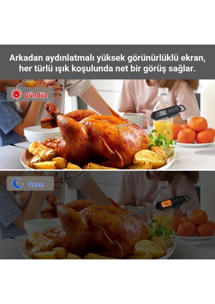 TP01HW LED Ekran Daldırma/saplama Gıda Pişirme Termometresi-Siyah