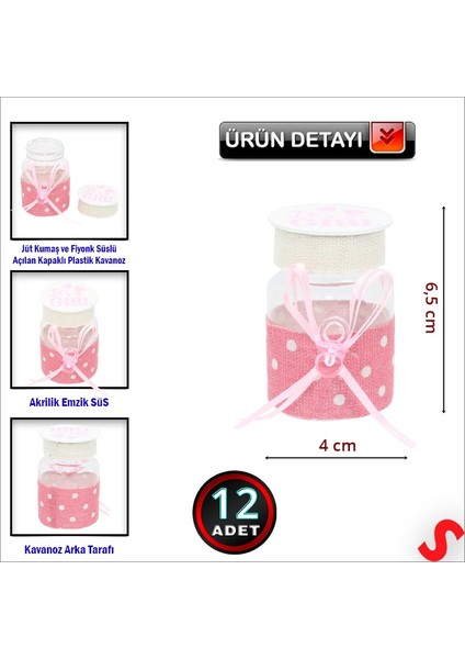 Emzikli Plastik Kavanoz, 6,5cm x 4cm x 12 Adet - Pembe