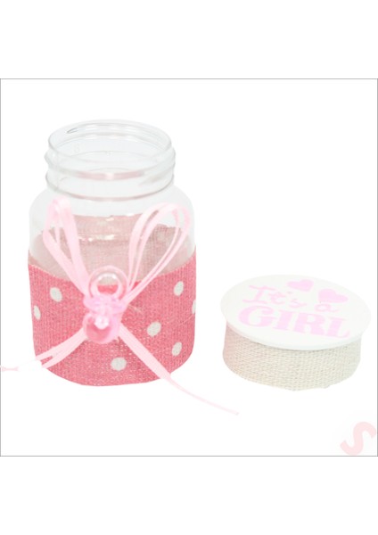 Emzikli Plastik Kavanoz, 6,5cm x 4cm x 12 Adet - Pembe