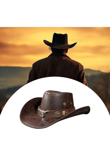 Erkekler Için Kovboy Şapkası, Tema Partisi, Kamp, Yürüyüş, Cosplay, Boğa Başlı Kahve Için Moda Güneş Şapkası (Yurt Dışından)
