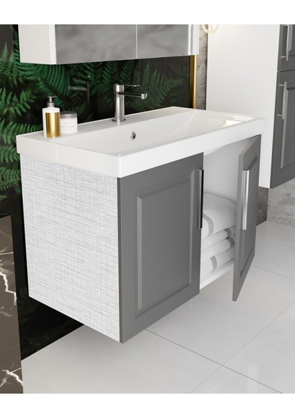 Arin Banyo Dolabı Takımı 80 Cm Mdf Lavabolu Antrasit, Lavabo Dahil fiyatları
