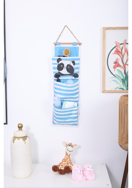 Panda Baskılı 3 Cepli Çok Amaçlı Askılı Duvar Tipi Dolap Içi Banyo Mutfak Düzenleyici Organizer 20 x 60