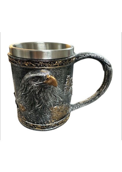 Çift Taraflı Kartal Figürlü Çelik Kupa