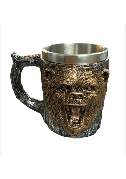 Mitolojik Yırtıcı Ayı Figürlü Çelik Kupa