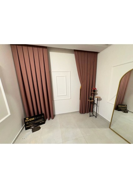 Roma 18542-D Keten 1/3 Sık Pileli Gülkurusu Fon Perde Apm fırsatları