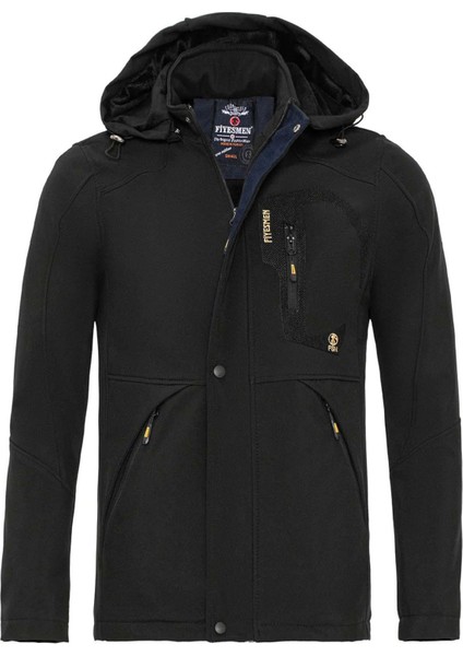 Kürklü Su ve Rüzgar Geçirmez Siyah Softshell Kışlık Erkek Mont