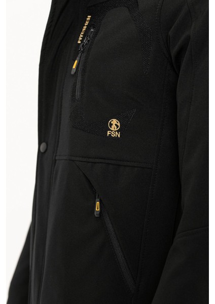 Kürklü Su ve Rüzgar Geçirmez Siyah Softshell Kışlık Erkek Mont indirimleri