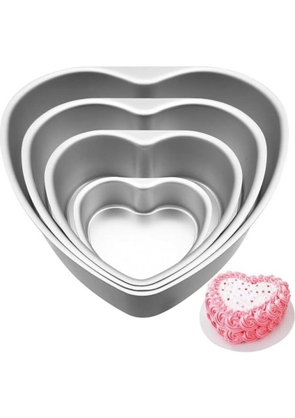 Kek Kalıbı Kalpli 4 Lü Set Çıkarılabilir Tabanlı