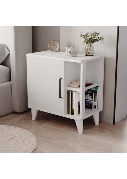 Home Enda Taksuk 4 Raflı Kapaklı Modern Komodin Beyaz