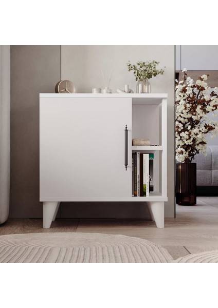 Home Enda Taksuk 4 Raflı Kapaklı Modern Komodin Beyaz
