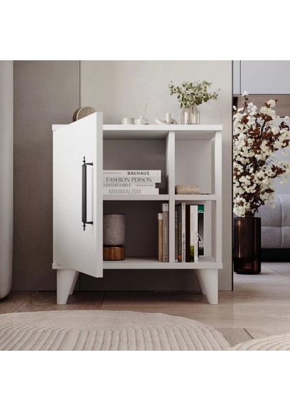 Home Enda Taksuk 4 Raflı Kapaklı Modern Komodin Beyaz