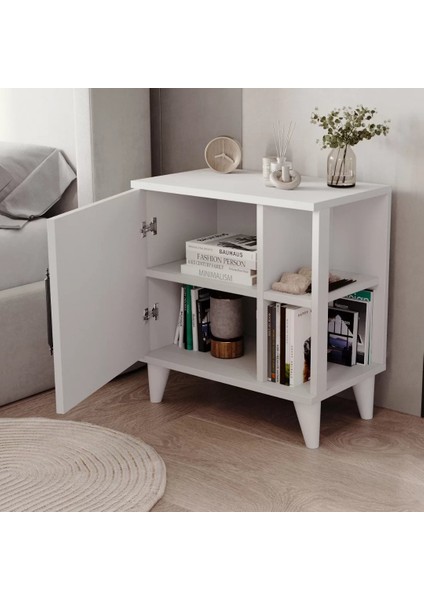 Home Enda Taksuk 4 Raflı Kapaklı Modern Komodin Beyaz