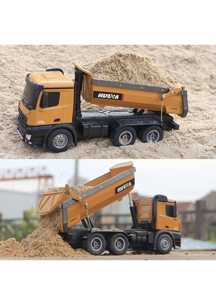 Huına 1/14 Yüksek Kalite Rc Model Damperli Kamyon Uzaktan Kumandalı Metal İş Makinası - 10Kg Yükleme Kapasiteli - 2.4G Full Fonksiyon Sesli Ve Işıklı - 1573