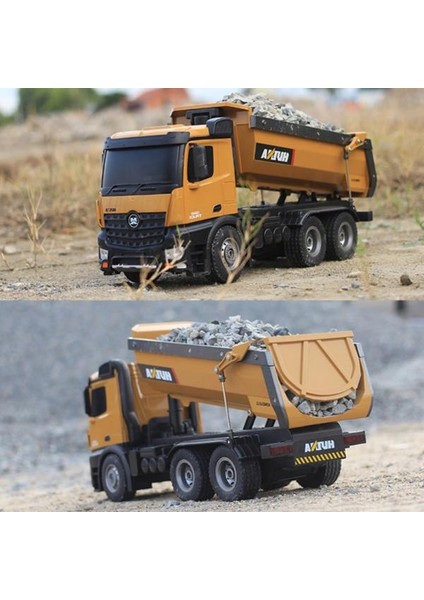 Huına 1/14 Yüksek Kalite Rc Model Damperli Kamyon Uzaktan Kumandalı Metal İş Makinası - 10Kg Yükleme Kapasiteli - 2.4G Full Fonksiyon Sesli Ve Işıklı - 1573