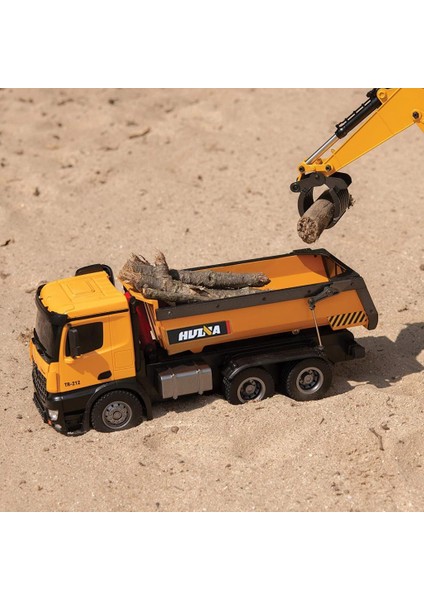 Huına 1/14 Yüksek Kalite Rc Model Damperli Kamyon Uzaktan Kumandalı Metal İş Makinası - 10Kg Yükleme Kapasiteli - 2.4G Full Fonksiyon Sesli Ve Işıklı - 1573