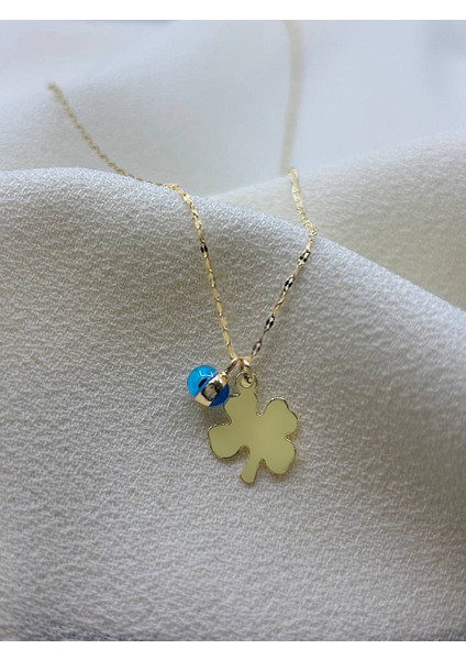 14 Ayar Altın Nazar Boncuklu Yonca Kolye