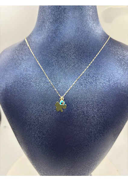 14 Ayar Altın Nazar Boncuklu Yonca Kolye