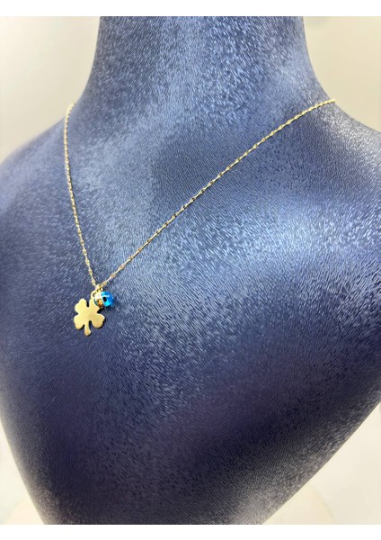 14 Ayar Altın Nazar Boncuklu Yonca Kolye