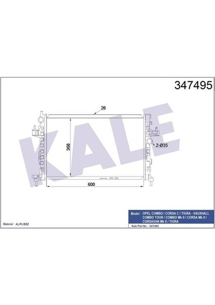 347495 Motor Su Radyatörü Brazing Y13DT Z13DT Z13DTH Y17DT Corsa C Tigra B 1300259