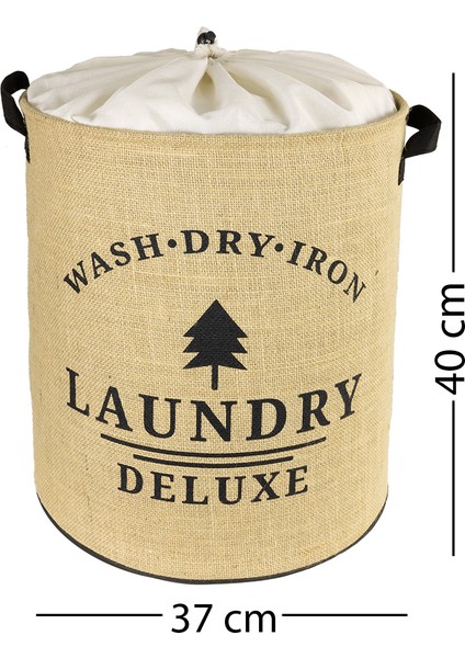 Laundry Deluxe Baskılı Fileli Jüt Katlanabilir Kıyafet Kirli Çamaşır Havlu Sepeti 37 x 40