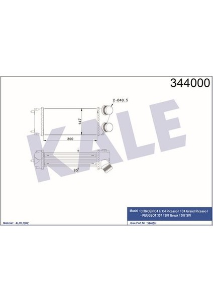 344000 Turbo Soğutucu Radyatör Intercooler P307 Ym C4 C4 Picasso Dv6 1.6hdı 06-Ölçü 300X147X85 9675627980