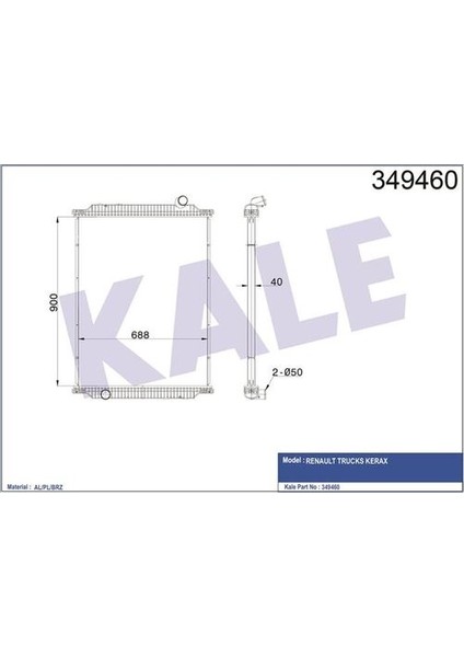 349460 Su Radyatörü Renault Kamyonlar Kera(Çerçevesiz) (Mt) 1997 2001 ve Sonrası 5001859137