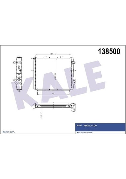 0528282PA Motor Radyatör Clio 1.9tdı 2 Sıra Cu Pl 460X400X49 7700804240