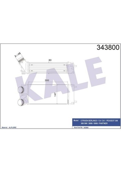 343800 Turbo Soğutucu Radyatör Intercooler Berlingo Iıı C4 C4 Picasso 308 3008 5008 Partner Tepee 1.6hdı 08-Ölçü 300X147X76 0384L4