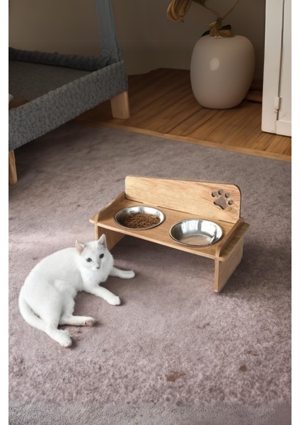 Ahşap Demonte Kedi Köpek Mama Su Kabı Standı