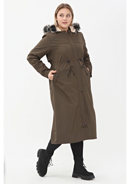 Kadın Bondit Kumaş Kapüşonlu Içi Kürklü Kışlık Mont modelleri