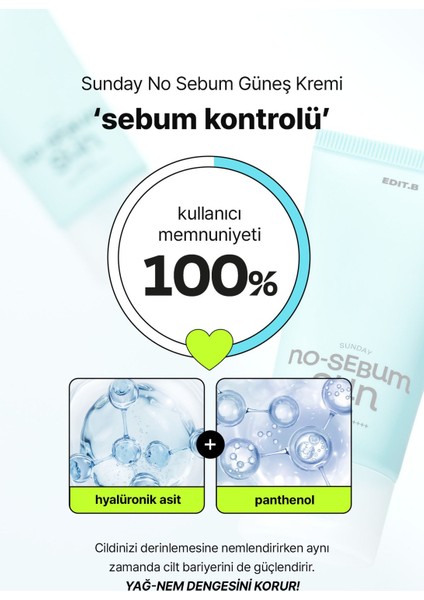 Yağlanma ve Gözenek Karşıtı Nemlendirici Fiziksel Güneş Kremi Edıt.b No Sebum Sun Cream SPF50+PA++++ fırsatları