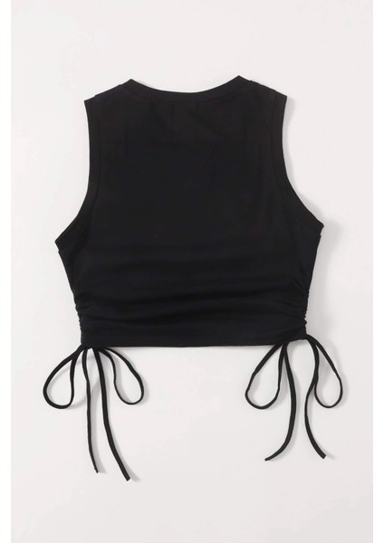 Yanları Büzgülü Kolsuz Bluz Crop Top Atlet