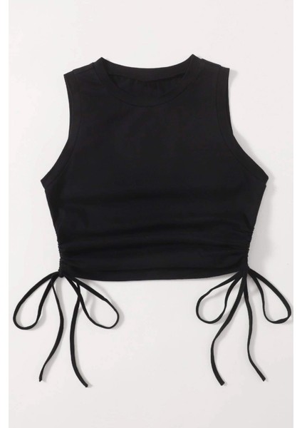 Yanları Büzgülü Kolsuz Bluz Crop Top Atlet