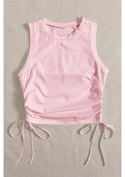 Yanları Büzgülü Kolsuz Bluz Crop Top Atlet