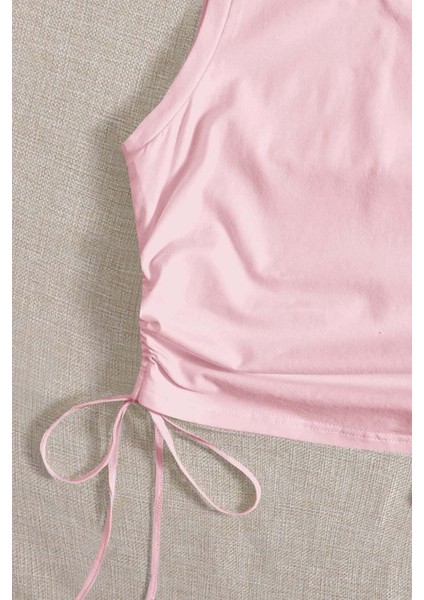 Yanları Büzgülü Kolsuz Bluz Crop Top Atlet