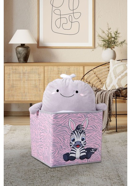 Zebra Baskılı Pudra Pembe Renk Kapaksız Kutu 30 x 30 x 30 cm