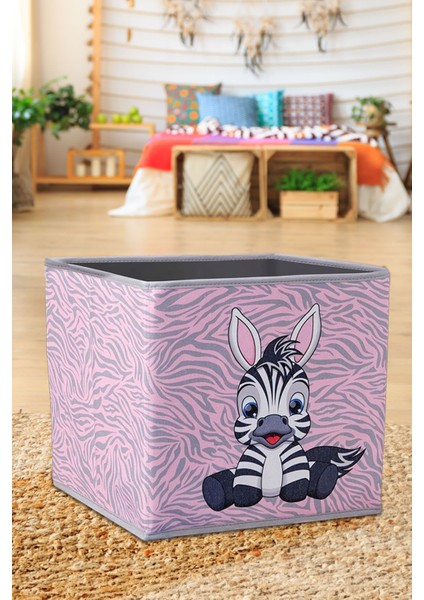 Zebra Baskılı Pudra Pembe Renk Kapaksız Kutu 30 x 30 x 30 cm fiyatları
