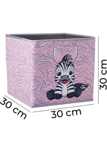 Zebra Baskılı Pudra Pembe Renk Kapaksız Kutu 30 x 30 x 30 cm fırsatları
