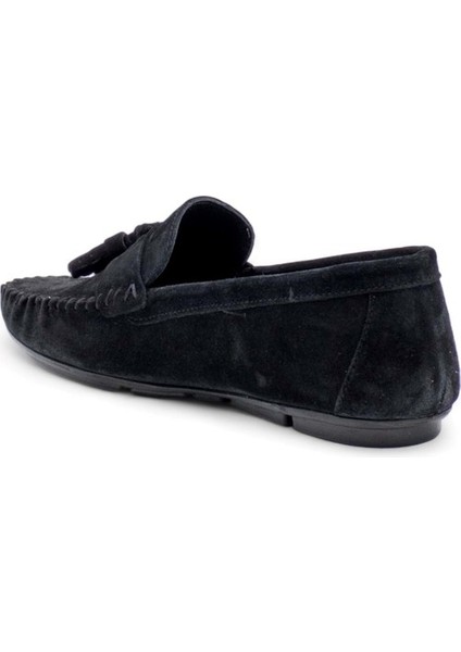 4183 Erkek Deri Loafer Ayakkabı - Süet Siyah - 43