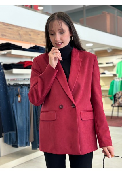 Kadın Scuba Süet Tek Düğmeli Bleazer Ceket