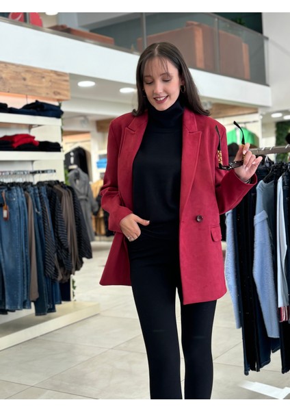 Kadın Scuba Süet Tek Düğmeli Bleazer Ceket modelleri