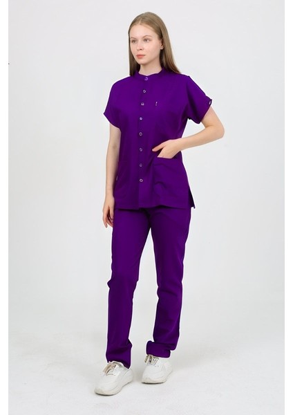 Freesia Hakim Yaka Mor Unisex Uniforma (Likralı) S - Takım - Hayır Isim Yazılmasın