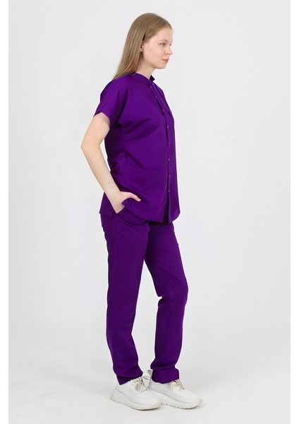 Freesia Hakim Yaka Mor Unisex Uniforma (Likralı) S - Takım - Hayır Isim Yazılmasın