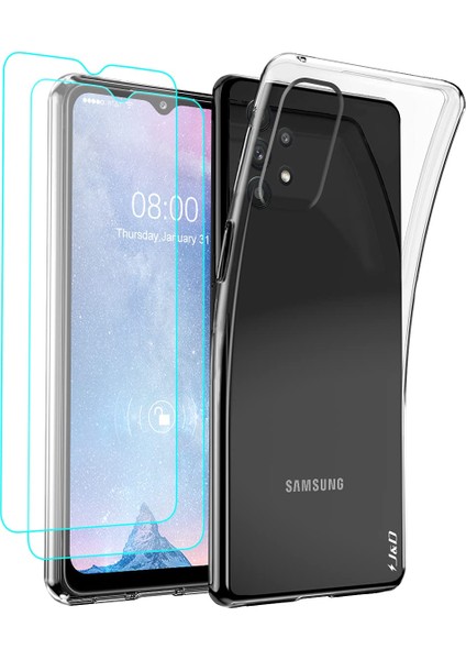Samsung Galaxy A32 Şeffaf Silikon Kılıf + 2 Adet Cam Ekran Koruyucu Seti