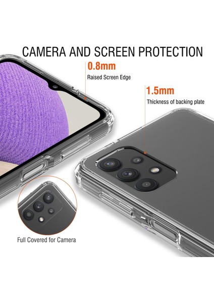 Samsung Galaxy A32 Şeffaf Silikon Kılıf + 2 Adet Cam Ekran Koruyucu Seti