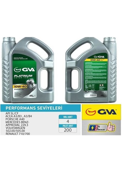9920322 Motor Yağı 10W40 4 Lt Platinum Yarı Sentetık Apı Sl Cf PO1114961