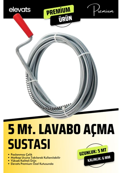 Premium 5 Mt. Lavabo Açma Sustası Lavabo Açma Teli Kalınlık: 6 mm