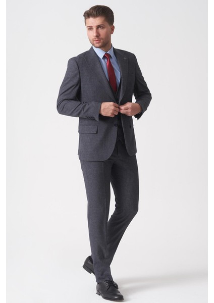 Fortaleza TY2487 Slim Fit Yelekli Likralı 6 Drop Takım Elbise Desenli fırsatları