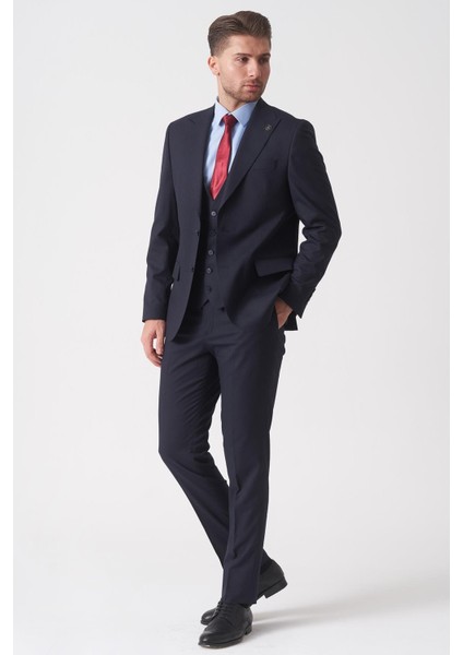 Rio De Janeiro TY2485 Slim Fit Yelekli Likralı 6 Drop Takım Elbise Desenli